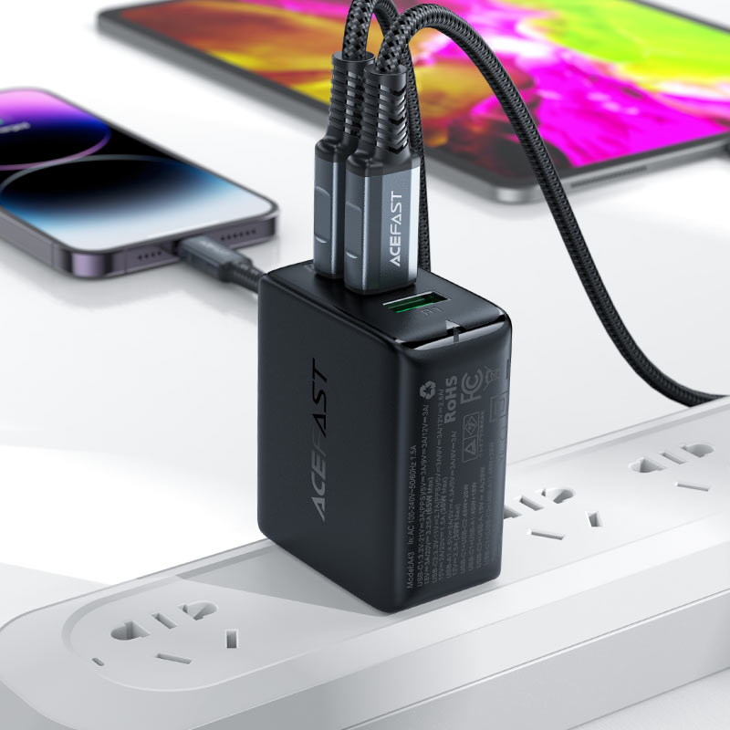 Acefast Fast Charge Wall Charger A43 PD65W GaN (2xUSB-C + USB-A) US 12 Month Warranty